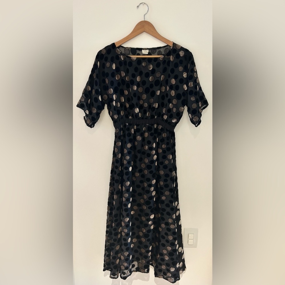 Handmade Velvet Velour Silver Black Polka Dot Maxi Midi Mesh Lined Dress - Picture 7 of 13